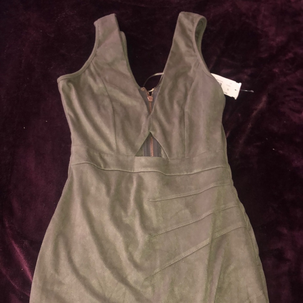 Suede olive cut out dress